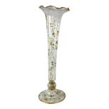 A LARGE EDWARDIAN FLARED NECKED TAPERING FLUTED GLASS VASE With gilt decorated in the form of floral