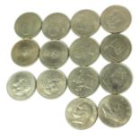 A COLLECTION OF NICKEL SILVER COINS To include two QEII 1953 - 1993 £5 coins, two Jubilee crowns,