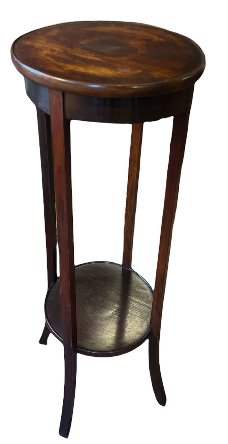 AN EDWARDIAN MAHOGANY TWO TIER JARDINIÈRE PLANT STAND Raised on four splayed legs. (h 100cm)