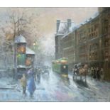 BURNLY, A 20TH CENTURY CONTINENTAL SCHOOL OIL ON CANVAS Parisian spring street scene, with