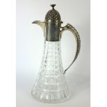 GARRARD, A SILVER AND GLASS CLARET JUG Having a pineapple form hinged lid and handle, on tapering