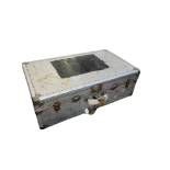 A VINTAGE METAL FLIGHT TRUNK. Along with another ribbed trunk, slightly smaller. (flight trunk