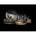 A COLLECTION OF VINTAGE SILVER PLATED WARE To include a teapot and matching coffee pot, an entree