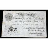 A HARVEY WHITE FIVE POUND NOTE LONDON 4 NOVEMBER 1918, 78E 43608. Condition: light staining,