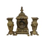 SAMUEL MARTI, A 19TH CENTURY FRENCH BRASS MANTLE CLOCK Having a female figural bust finial,