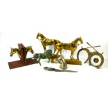 EQUESTRIAN INTEREST, A MIXED COLLECTION OF VICTORIAN AND LATER BRASS ITEMS RELATED TO HUNTING AND
