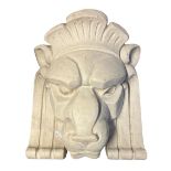 AN EARLY 20TH CENTURY FAUX MARBLE WALL BRACKET MODELLED WITH A LION HEAD. (42cm x 40cm) Condition: