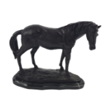 A BRONZE SCULPTURE OF A HORSE ON MARBLE BASE. (h 23cm x length 26cm) Condition: good