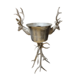 A LARGE SILVER PLATED STAG COOLER ON STAND On an antler base. (h 84cm x diameter 39cm) Condition: AF