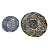 A 19TH CENTURY LARGE GLAZED CERAMIC IZNIK PERSIAN BOWL CENTERPIECE Along with another Islamic