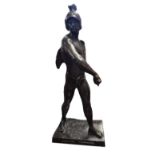 A LARGE BRONZE STATUE, A ROMAN WARRIOR On a plinth base bearing Latin words 'Honor Patria'. (80cm)