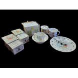 BEATRIX POTTER, A COLLECTION OF ITEMS To include clock, three Royal Albert cups, bowl and