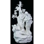 DERBY, AN 18TH CENTURY ANTIQUE BISCUIT GLAZED PARIAN GROUP, 'TWO VIRGINS AWAKENING CUPID' Well