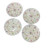 ROYAL CROWN DERBY, A SET OF FOUR BONE CHINA CABINET PLATES Decorated with summer fruits and flowers,