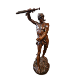 A LARGE BRONZE STATUE TRIUMPHANT ROMAN WARRIOR HOLDING SWORD ALOFT. (h 100cm) Condition: good