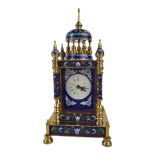 A 19TH CENTURY DESIGN CLOISONNÉ AND PORCELAIN MANTLE CLOCK With floral decorated panels, chiming