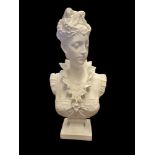 A HALF LIFE SIZE FAUX MARBLE BUST OF A MAIDEN. (67cm) Condition: good throughout