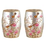 A PAIR OF CHINESE CERAMIC SILVERED BARREL GARDEN SEATS Decorated with peonies. (h 46cm x diameter