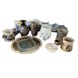 A COLLECTION OF VINTAGE STUDIO POTTERY TABLEWARE Comprising a fish soup tureen, signed pieces,