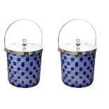 TWO BOHEMIAN DESIGN CUT GLASS BISCUIT BARRELS With silver plated lid and handle. (18cm) Condition: