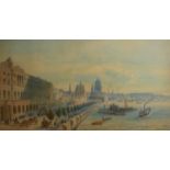 DAVID ROBERTS, 1796 - 1864, LARGE WATERCOLOUR View of a busy Embankment London, with St. Pauls