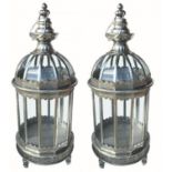 A PAIR OF DOME TOP GLASS LANTERNS. (63cm) Condition: good
