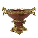 A CLASSICAL INSPIRED ROUGE MARBLE AND GILT BRONZE BOWL ON STAND. (h 33cm, 42cm x 27cm) Condition: