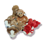 A COLLECTION OF SIX BEANIE BABIES To include two puppies, two apes, cow and rabbit. Condition: