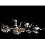 ELKINGTON, A VICTORIAN SILVER PLATED FOUR PIECE TEA SERVICE Having a gadrooned border and flutes