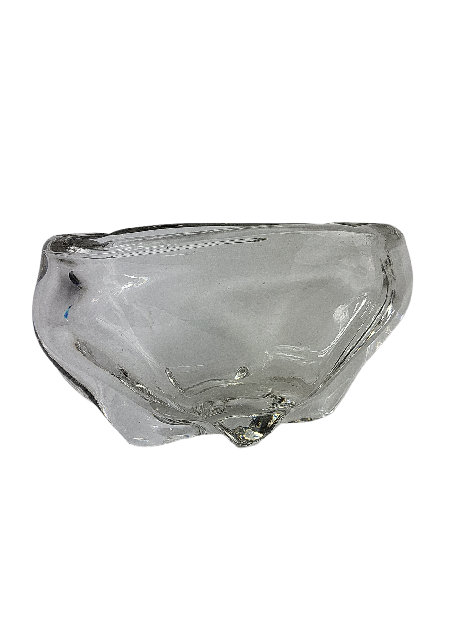 A 1960'S WHITEFRIARS HEAVY CRYSTAL CLEAR GLASS FREEFORM ART BOWL Designed after Baxter. (h 16cm x