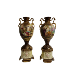 STAFFORDSHIRE, A PAIR OF EARLY 20TH CENTURY STAFFORDSHIRE VASES Decorated with classical romantic