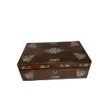 A 19TH CENTURY ROSEWOOD TRAVELLING WRITING SLOPE Having inlaid mother of pearl motifs. (w 40.2cm x d