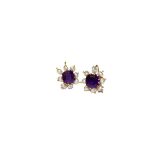 A VICTORIAN 9CT GOLD, AMETHYST AND PEARL SCREWBACK EARRINGS The central square step cut amethyst. (