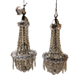 A PAIR OF DECORATIVE 19TH CENTURY SILVER PLATED CUT GLASS BASKET CHANDELIERS. (drop 54cm)