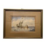 WILLIAM BRIGHTS, A 19TH CENTURY WATERCOLOUR, SEASCAPE. (sight 19.5cm x 12cm, frame 31.5cm x 24cm)