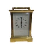 MAPPIN & WEBB, A BRASS CARRIAGE CLOCK. (h 14.6cm)