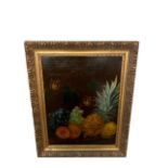 FOLLOWER OF JAN DAVIDSZ DEHEEM, OIL ON BOARD Still life, fruits and butterflies, framed. (sight 29cm