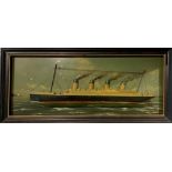 A 20TH CENTURY PAINTED AND CARVED WOOD DIORAMA, THE TITANIC Held in an ebonised and parcel gilt