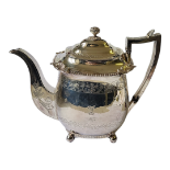 A GEORGIAN SILVER COFFEE POT Having gadrooned and shell border and engraved floral decoration,
