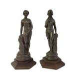 A PAIR OF LATE 19TH CENTURY CONTINENTAL LEAD FIGURES, NUDE MAIDENS Raised on socle and stepped