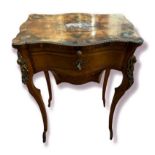 A 19TH CENTURY WALNUT SIDE/WORK TABLE The cartouche top white metal inlays centrally in the form