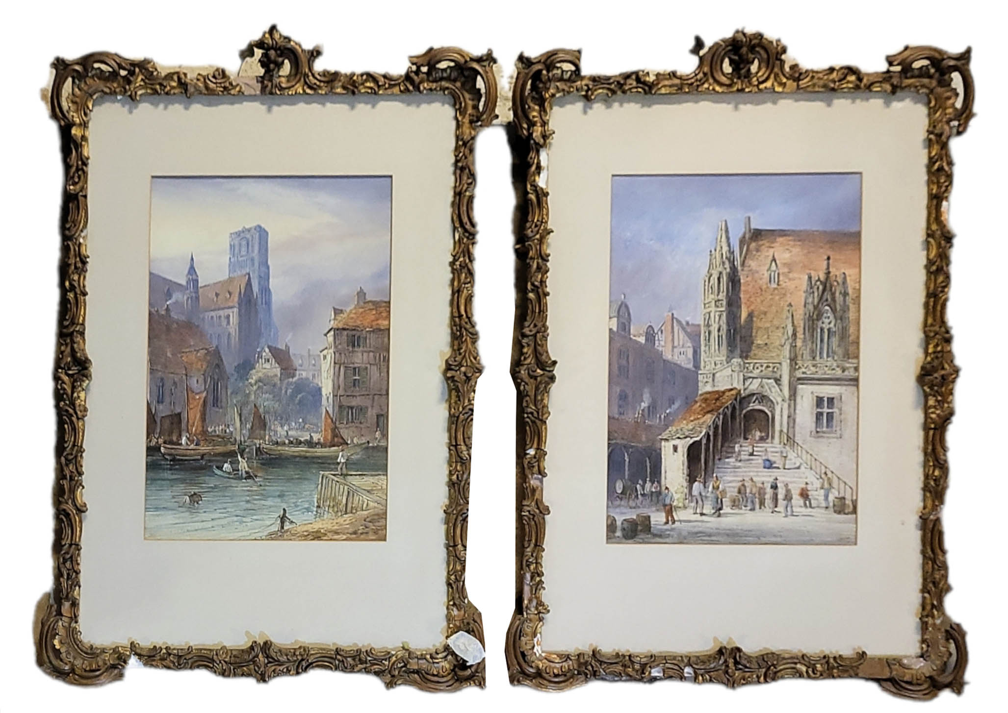LENNARD LEWIS (1826-1913) , A PAIR OF 19TH CENTURY WATERCOLOUR Landscapes, Continental architectural