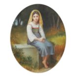 A 20TH CENTURY CONTINENTAL SCHOOL OVAL OIL ON CANVAS Portrait of a young peasant girl in a rural