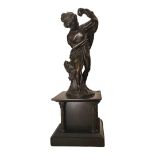 A 19TH CENTURY CONTINENTAL PATINATED CAST BRONZE FIGURE, NEOCLASSICAL SEMICLAD MAIDEN BY A TREE