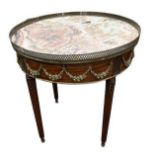 A LATE 19TH CENTURY FRENCH CENTRE TABLE The circular top with pierced brass gallery and inset marble