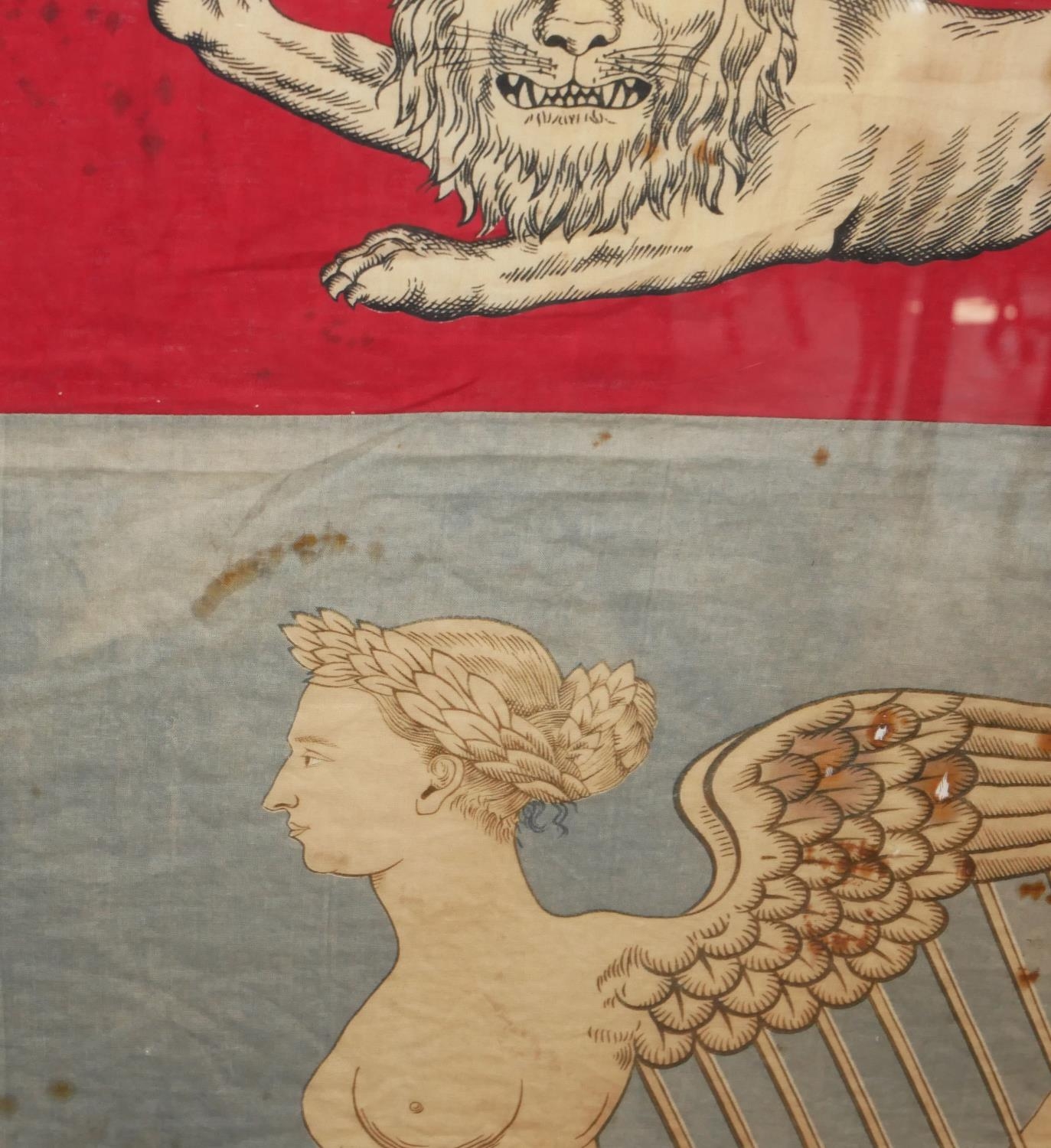 AN 18TH CENTURY ENGLISH IMPERIAL NATIONAL FLAG PAINTED ON COTTON With symbolic three English lions - Image 5 of 16