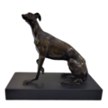 AFTER PIERRE JULES MENÉ, A 19TH CENTURY BRONZE MODEL, A SEATED WHIPPET Raised on later rectangular