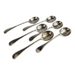 A SET OF SIX 20TH CENTURY SILVER SOUP SPOONS Initialled 'B' on handle, hallmarked Sheffield, 1945,