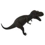 A BRONZE SCULPTURE OF A TYRANNOSAURUS REX DINOSAUR. (h 27cm x length 51cm) Condition: good