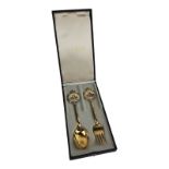 A MICHELSEN OF DENMARK, A PAIR OF GILDED SILVER ENAMELLED SERVERS A pair of Sterling silver